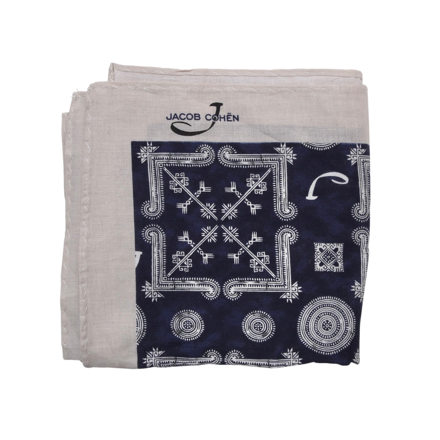 Jacob Cohën Printed Cotton Bandana/Pocket Square - Blue & Ecru