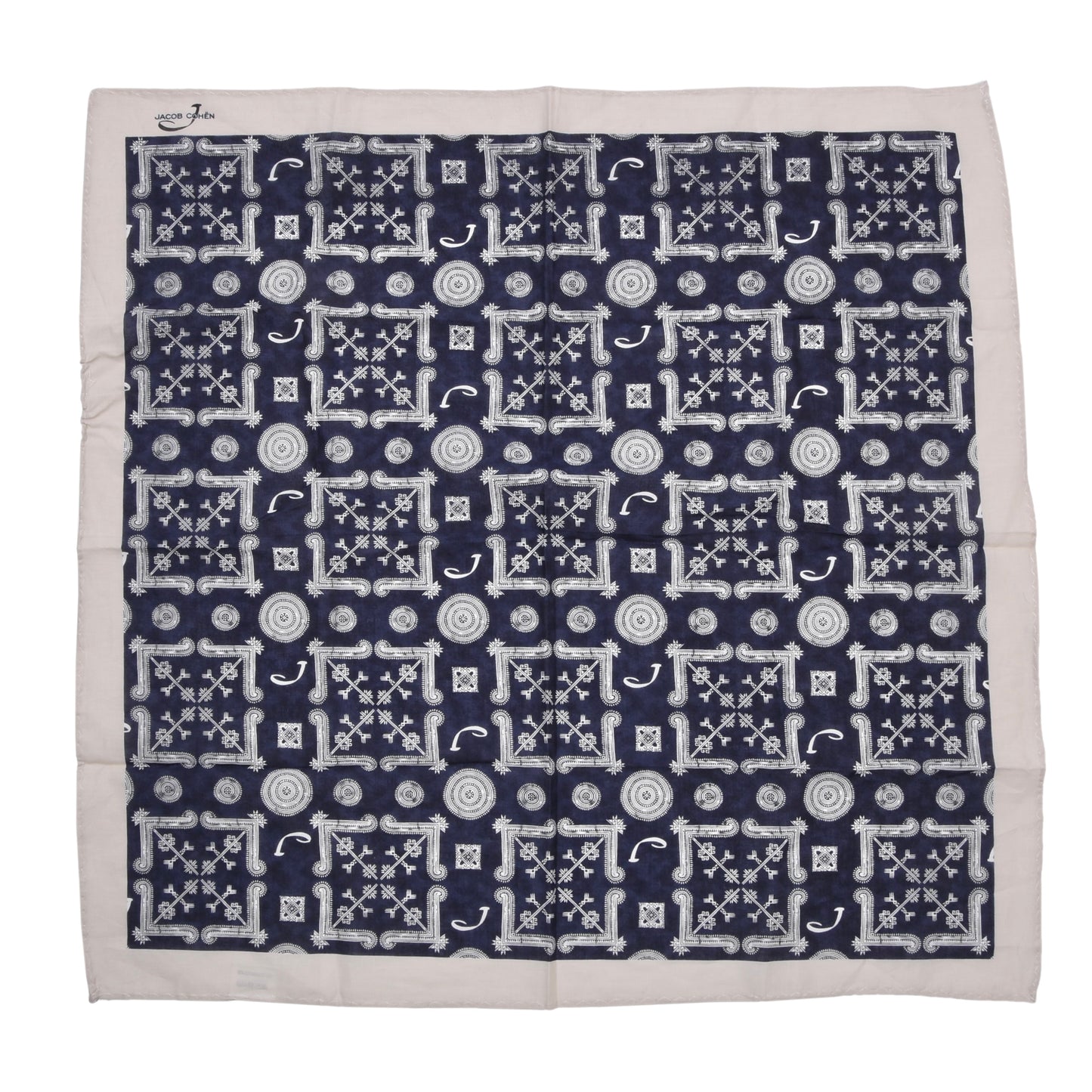 Jacob Cohën Printed Cotton Bandana/Pocket Square - Blue & Ecru