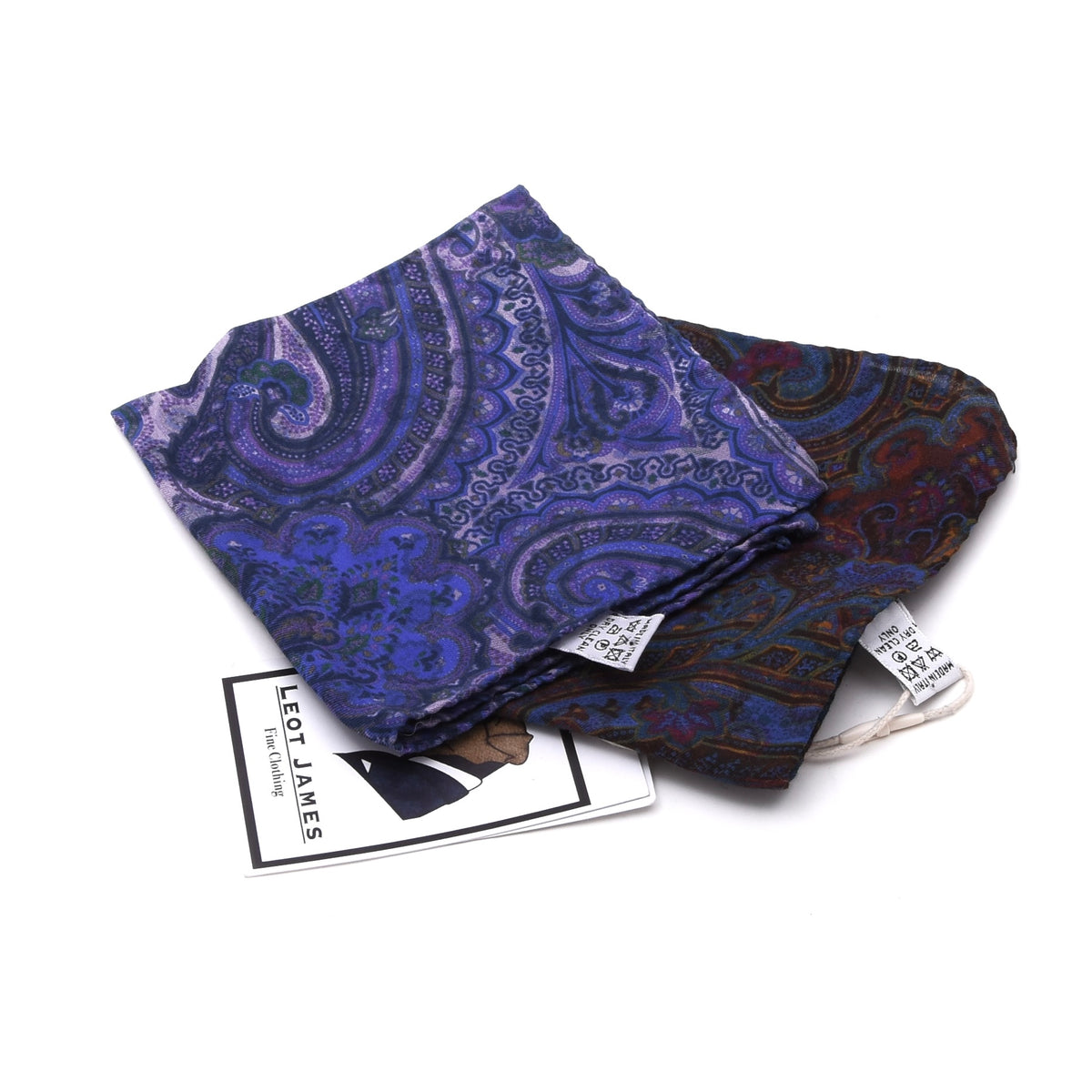 Set of 2 Cotton-Silk Reversible Pocket Squares Made in Italy - Paisley