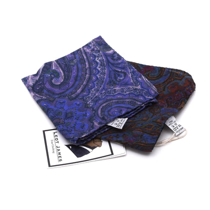 Set of 2 Cotton-Silk Reversible Pocket Squares Made in Italy - Paisley