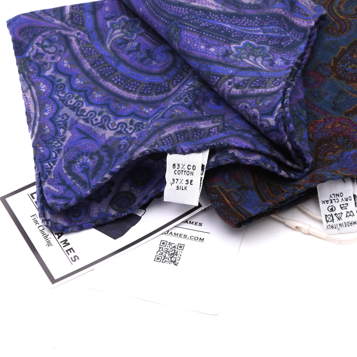Set of 2 Cotton-Silk Reversible Pocket Squares Made in Italy - Paisley