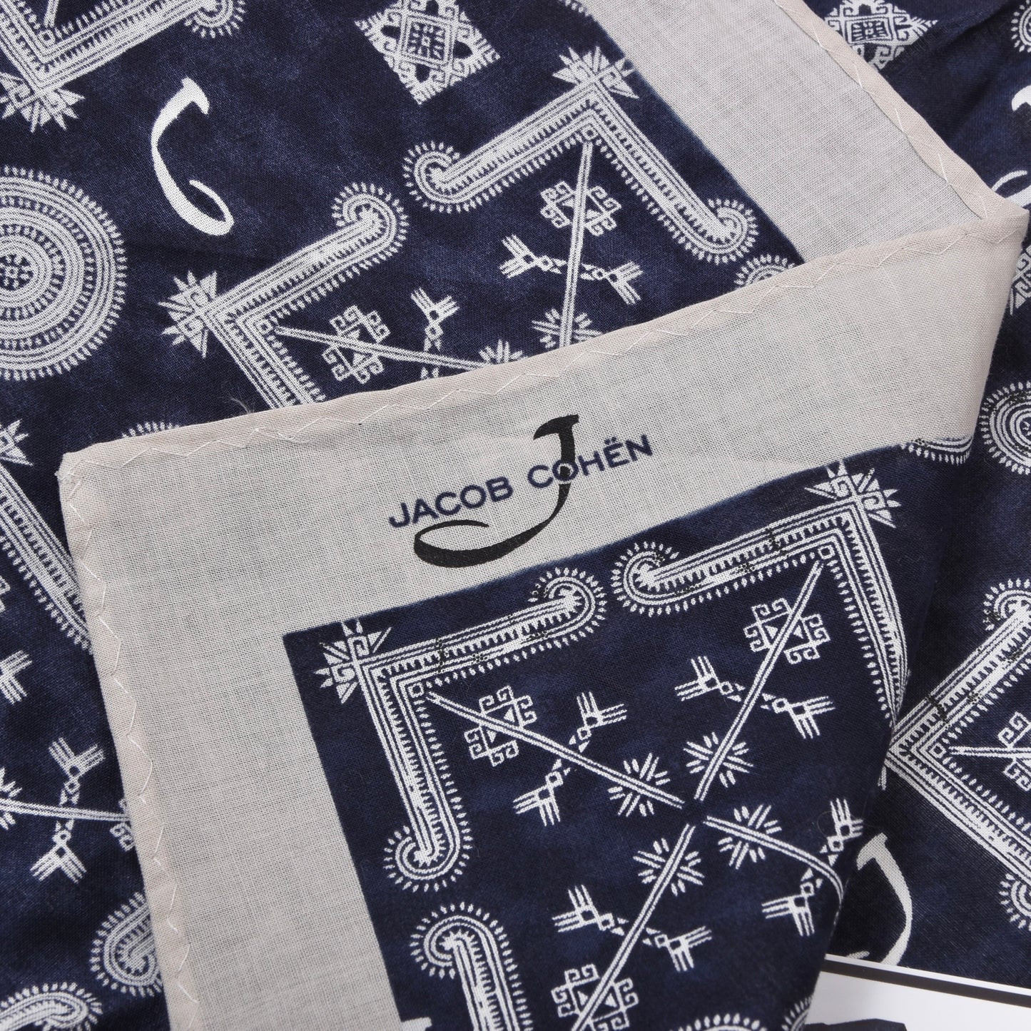 Jacob Cohën Printed Cotton Bandana/Pocket Square - Blue & Ecru