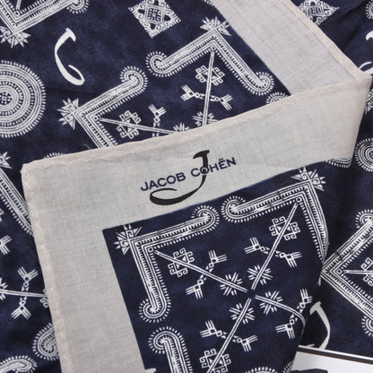 Jacob Cohën Printed Cotton Bandana/Pocket Square - Blue & Ecru