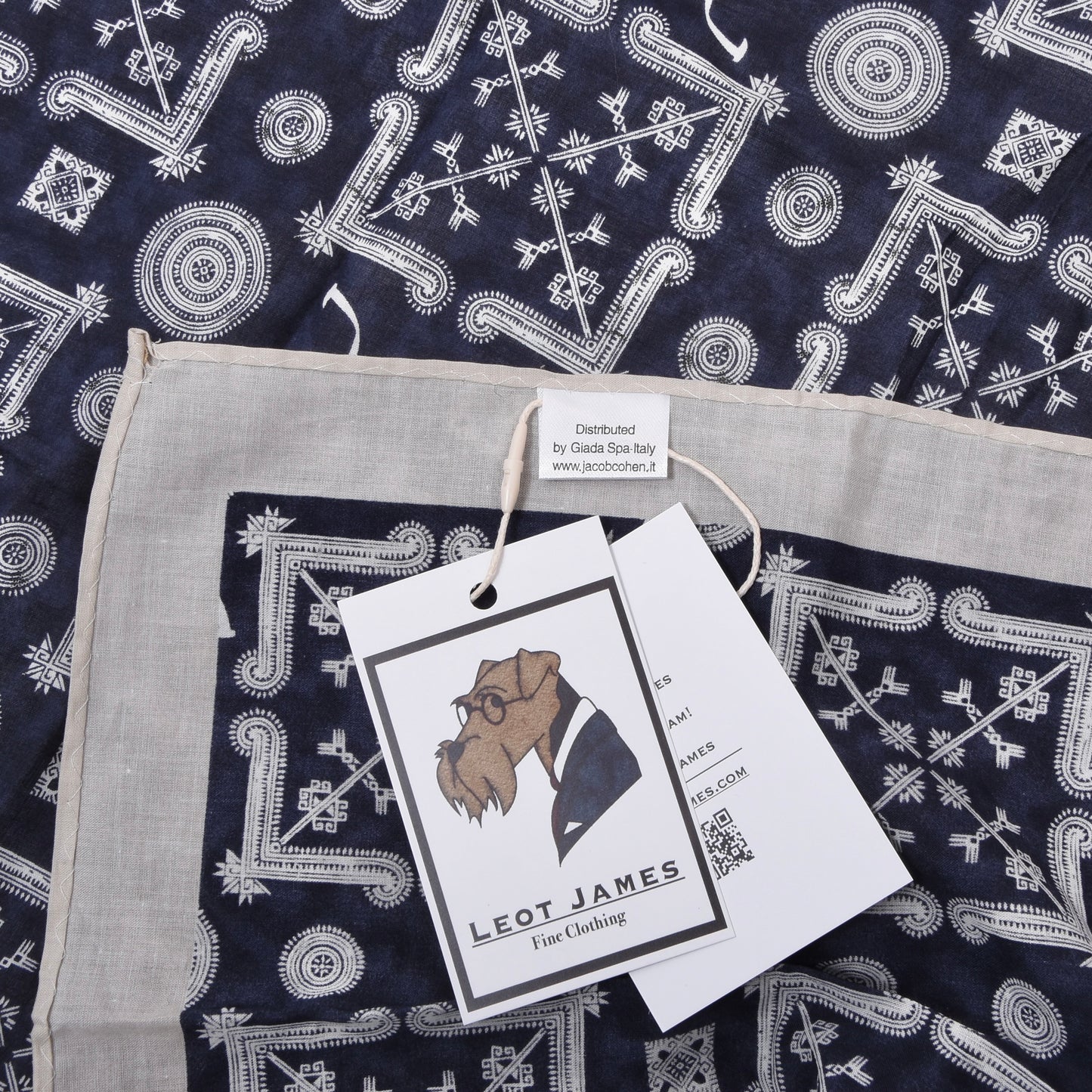 Jacob Cohën Printed Cotton Bandana/Pocket Square - Blue & Ecru