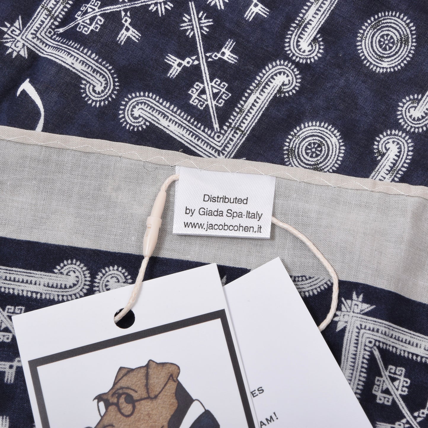 Jacob Cohën Printed Cotton Bandana/Pocket Square - Blue & Ecru