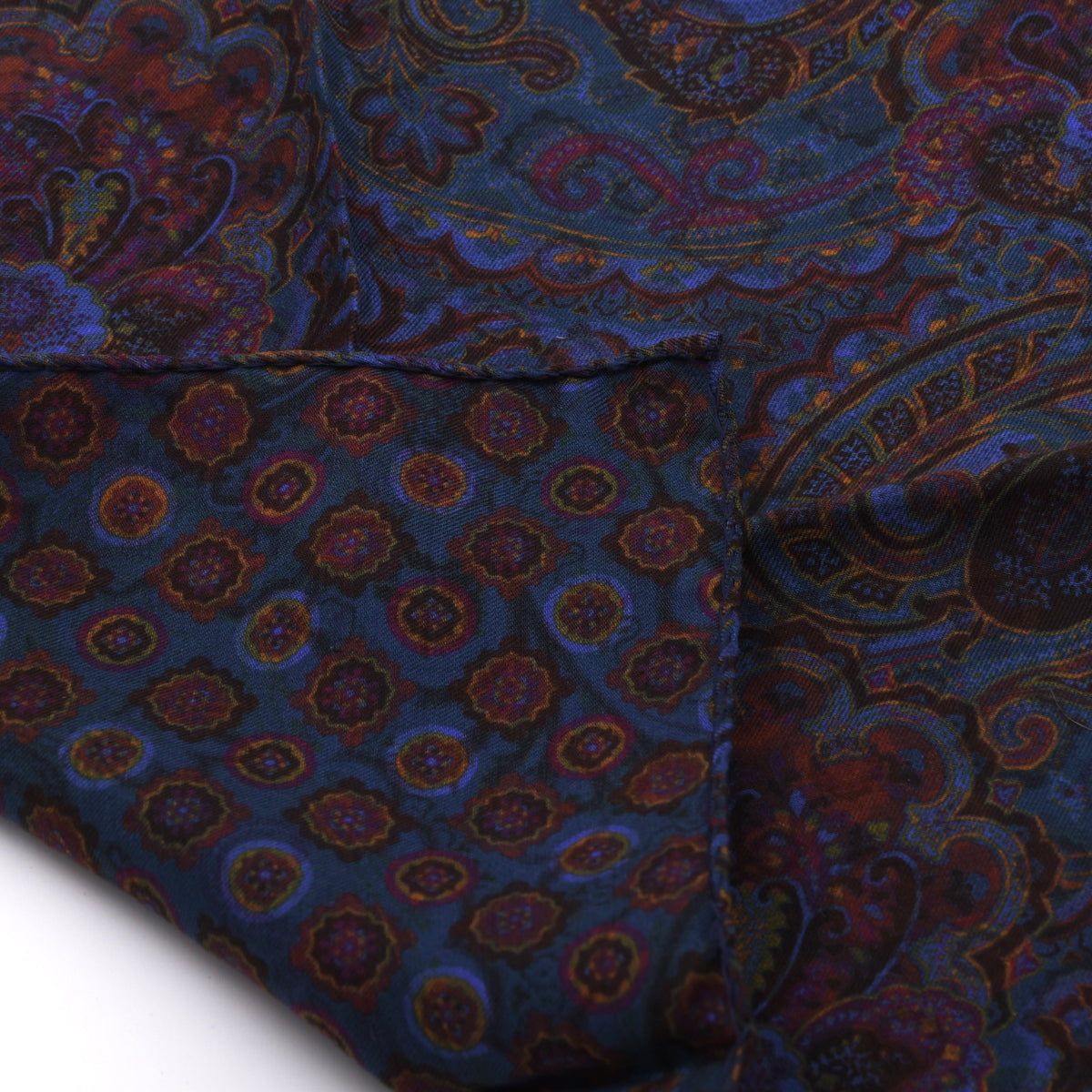 Set of 2 Cotton-Silk Reversible Pocket Squares Made in Italy - Paisley