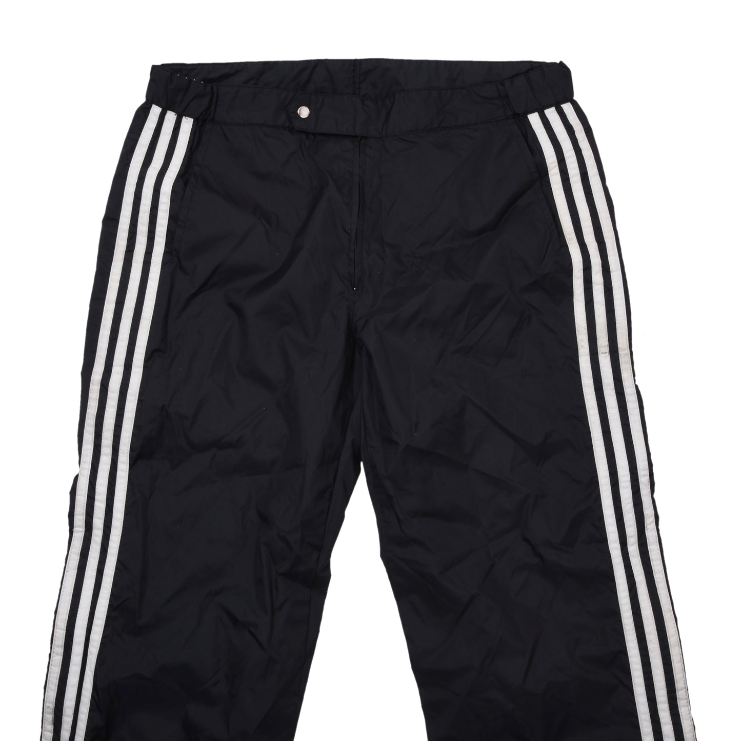 Vintage Adidas Nylon-Regenhose aus den 80er Jahren, Größe D48 (ca. 42 cm), Schwarz