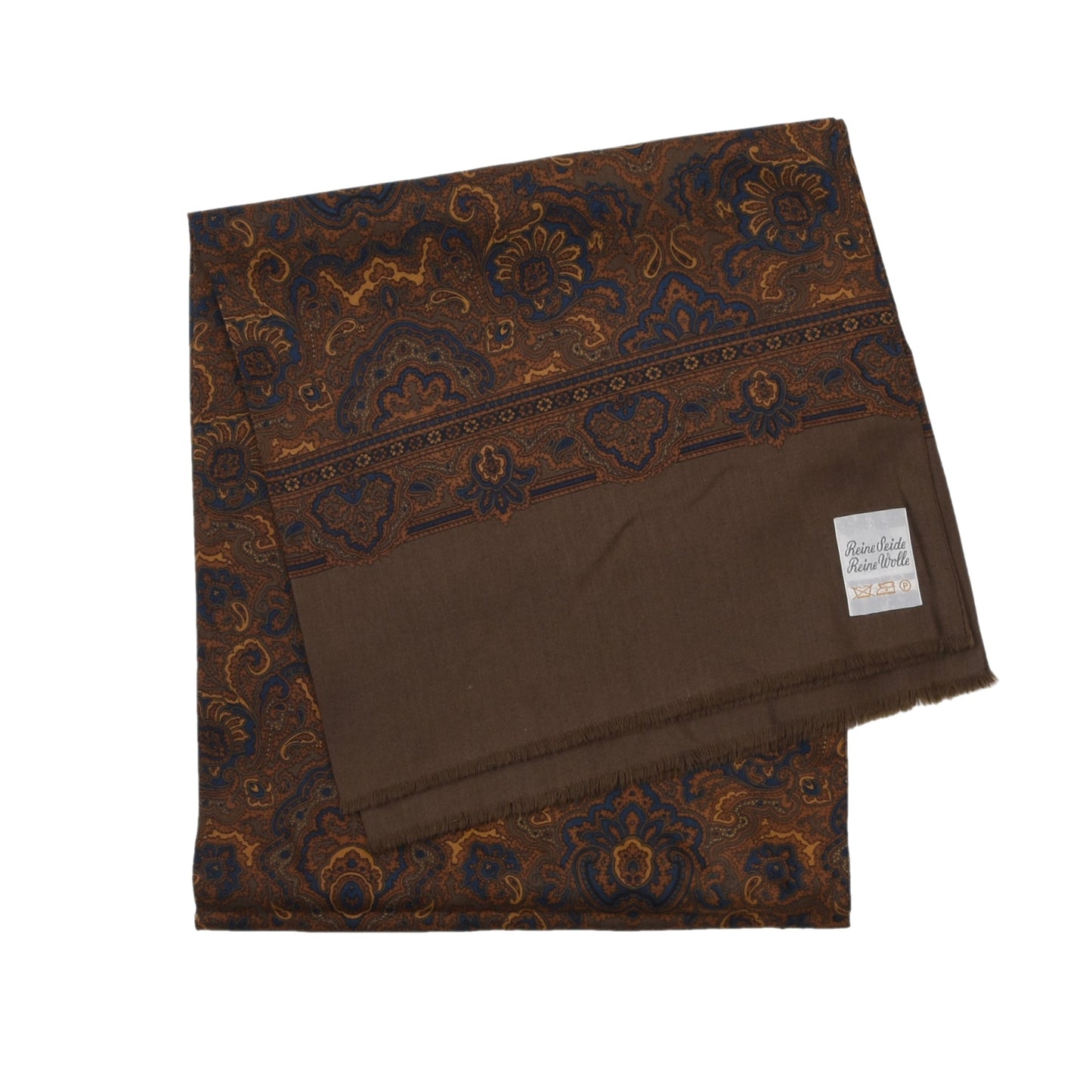Classic Wool-Silk Challis Dress Scarf ca. 118cm - Brown Paisley