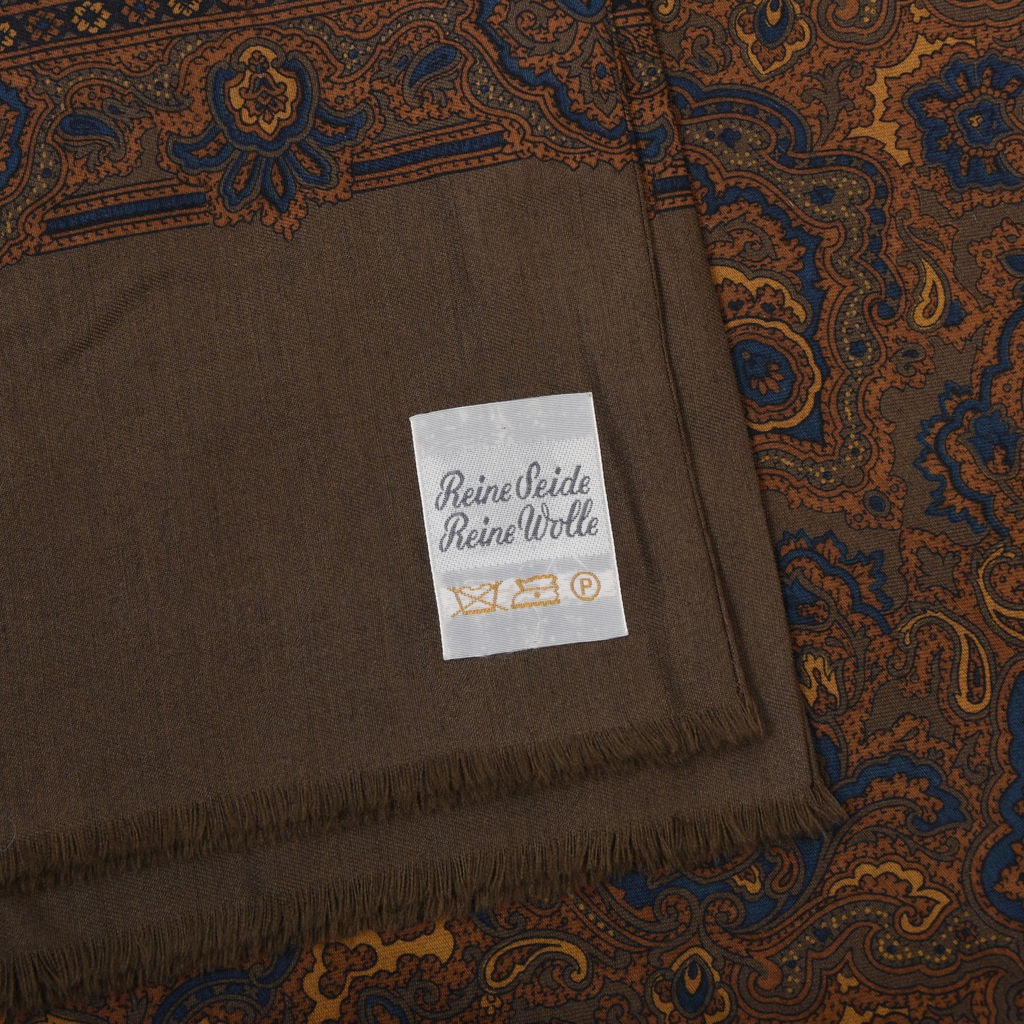 Classic Wool-Silk Challis Dress Scarf ca. 118cm - Brown Paisley