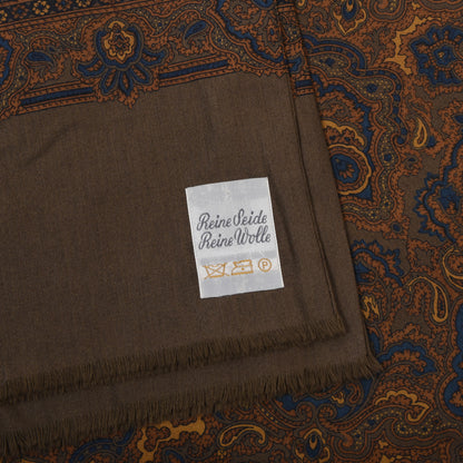 Classic Wool-Silk Challis Dress Scarf ca. 118cm - Brown Paisley