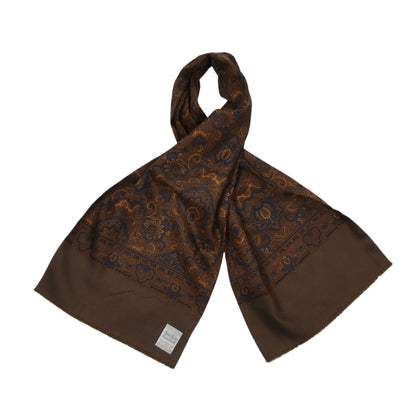 Classic Wool-Silk Challis Dress Scarf ca. 118cm - Brown Paisley