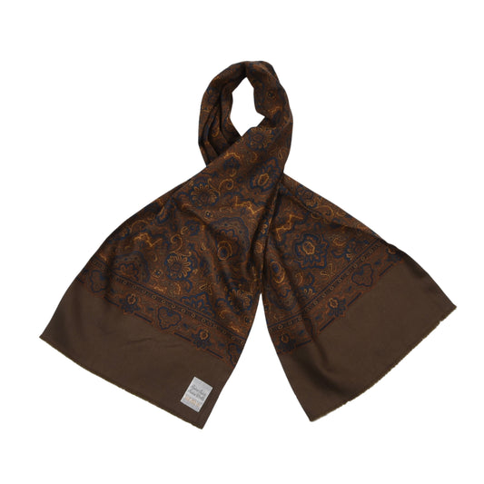 Classic Wool-Silk Challis Dress Scarf ca. 118cm - Brown Paisley