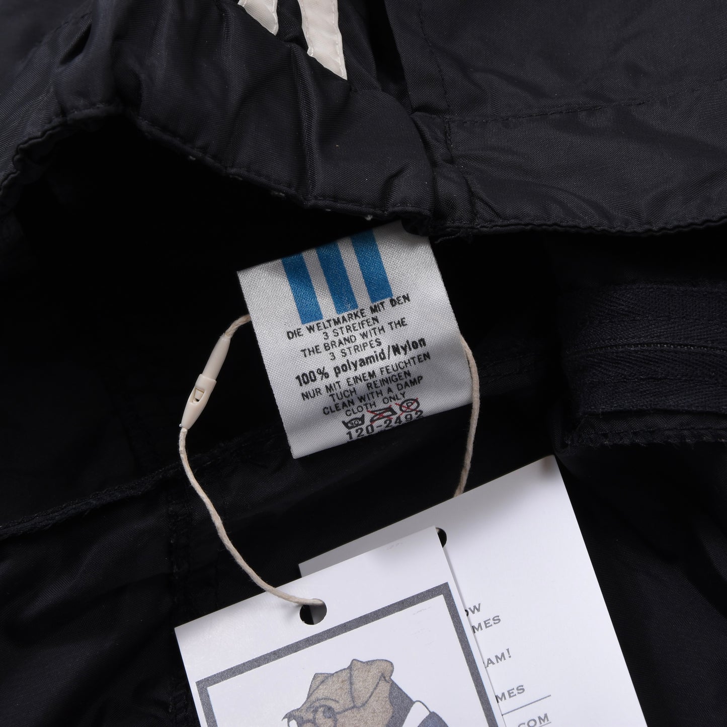 Vintage Adidas Nylon-Regenhose aus den 80er Jahren, Größe D48 (ca. 42 cm), Schwarz