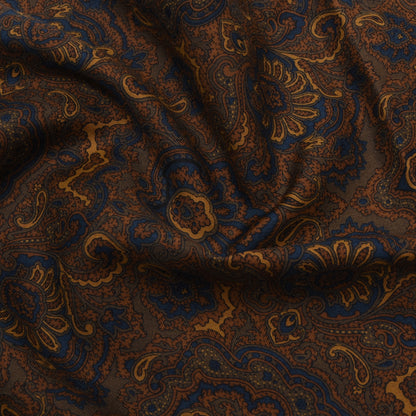 Classic Wool-Silk Challis Dress Scarf ca. 118cm - Brown Paisley