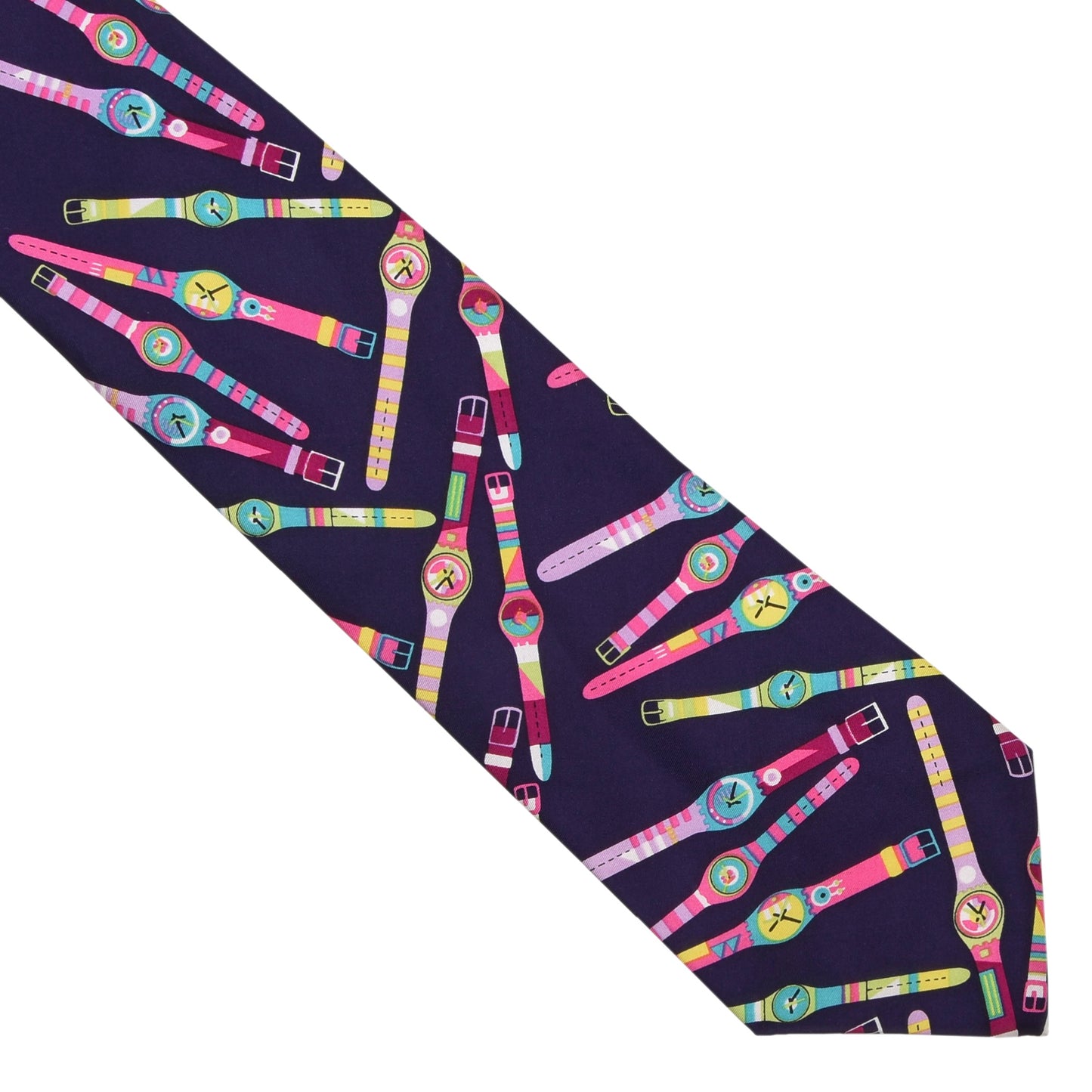 Benetton Vintage Silk Tie ca. 147/10cm - Watch Print