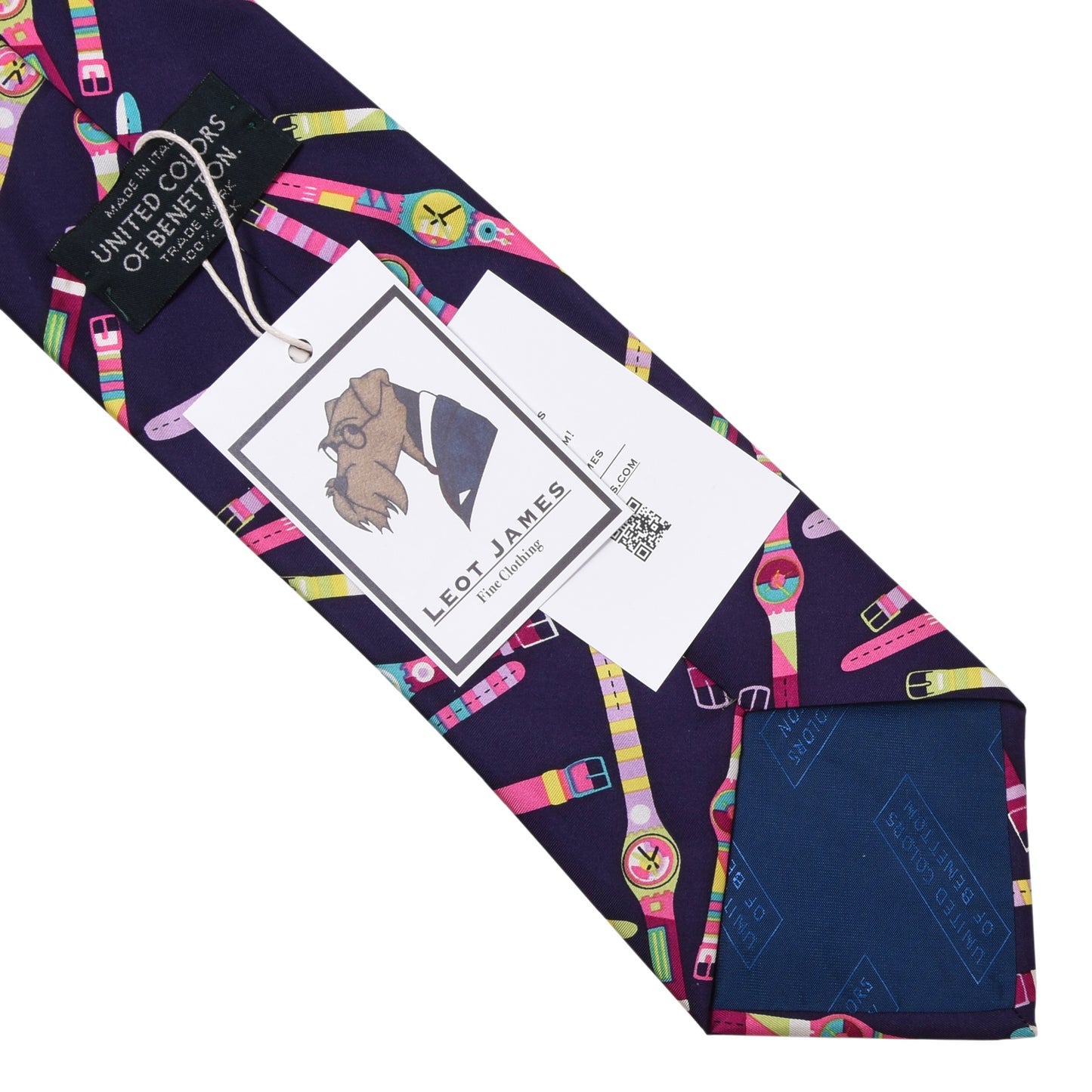 Benetton Vintage Silk Tie ca. 147/10cm - Watch Print