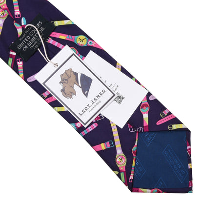 Benetton Vintage Silk Tie ca. 147/10cm - Watch Print