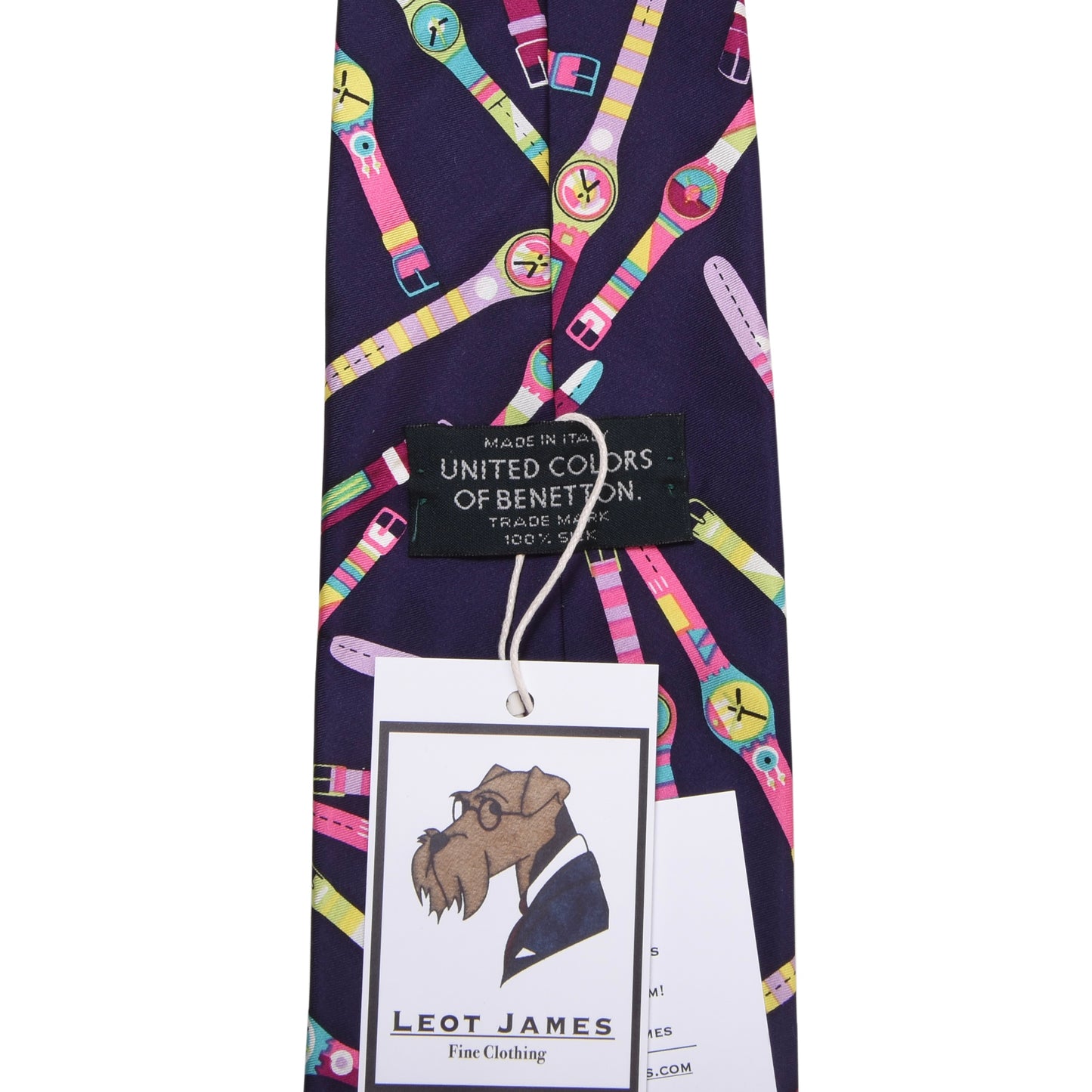 Benetton Vintage Silk Tie ca. 147/10cm - Watch Print