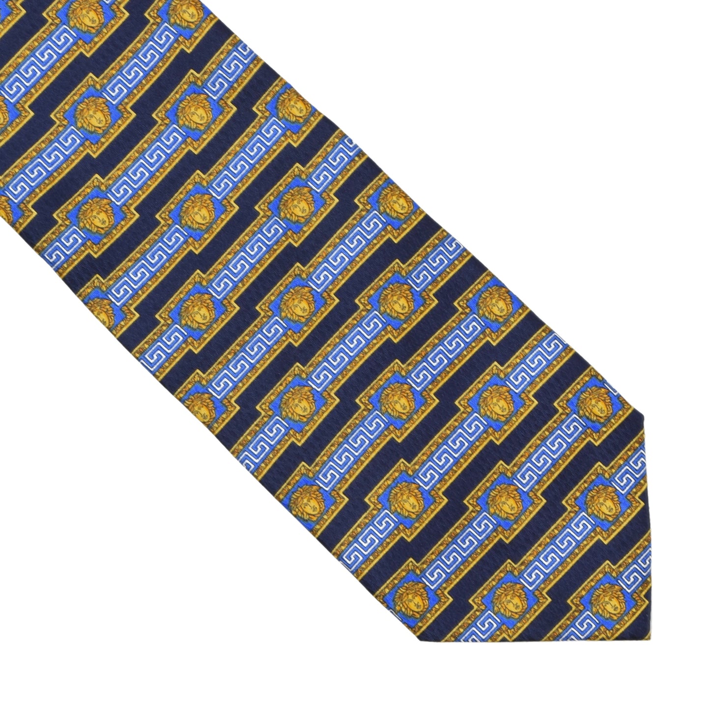 Gianni Versace Vintage Silk Tie ca. 144cm/10cm - Navy Medusa & Greek Key