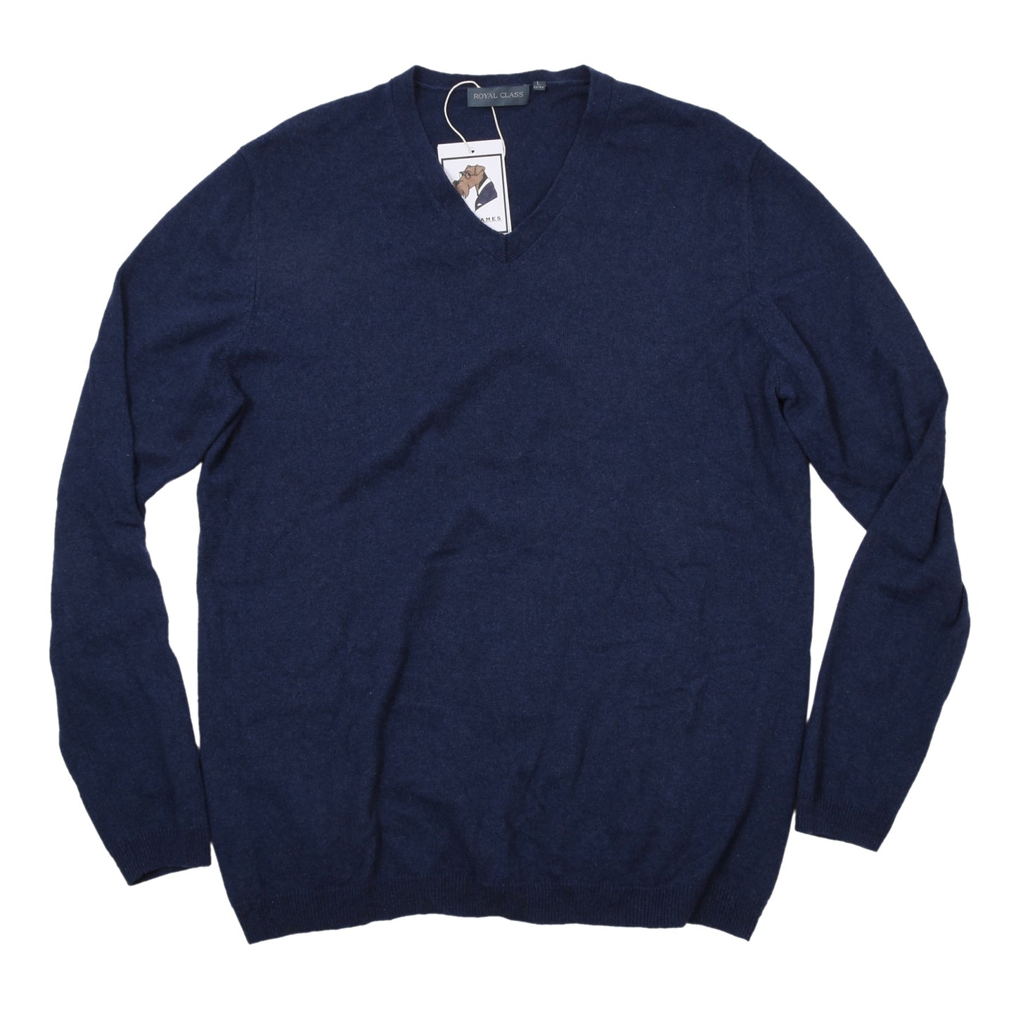 Royal Class Seiden-Kaschmir V-Ausschnitt Pullover Größe L 52/54 ca. 54cm - Blau