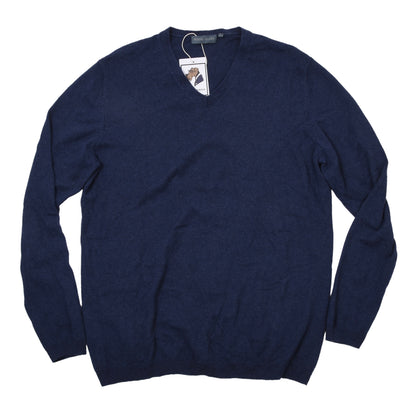 Royal Class Seiden-Kaschmir V-Ausschnitt Pullover Größe L 52/54 ca. 54cm - Blau
