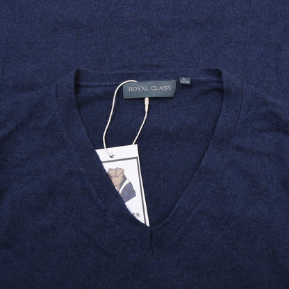Royal Class Seiden-Kaschmir V-Ausschnitt Pullover Größe L 52/54 ca. 54cm - Blau