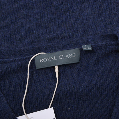 Royal Class Seiden-Kaschmir V-Ausschnitt Pullover Größe L 52/54 ca. 54cm - Blau