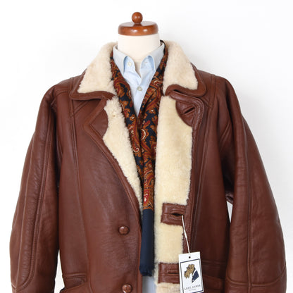 Original Shearling Coat Size L Chest ca. 63cm - Rust Brown