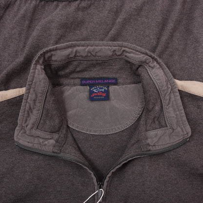 Paul & Shark 100% Wool Cardigan Sweater Feat. Leather Details Size L Chest ca. 55cm - Brown