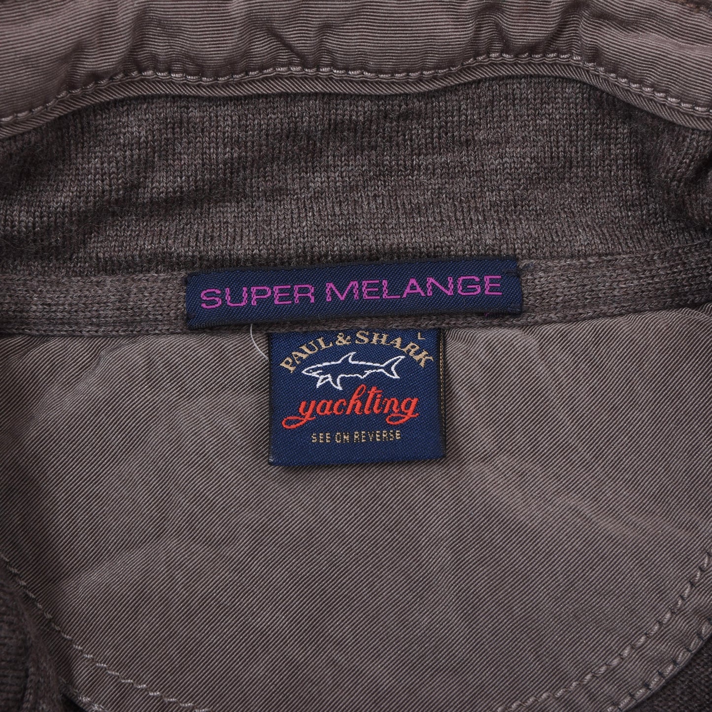 Paul & Shark 100% Wool Cardigan Sweater Feat. Leather Details Size L Chest ca. 55cm - Brown