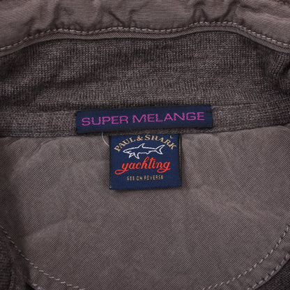 Paul & Shark 100% Wool Cardigan Sweater Feat. Leather Details Size L Chest ca. 55cm - Brown