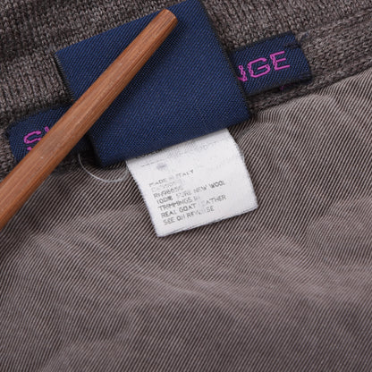 Paul & Shark 100% Wool Cardigan Sweater Feat. Leather Details Size L Chest ca. 55cm - Brown