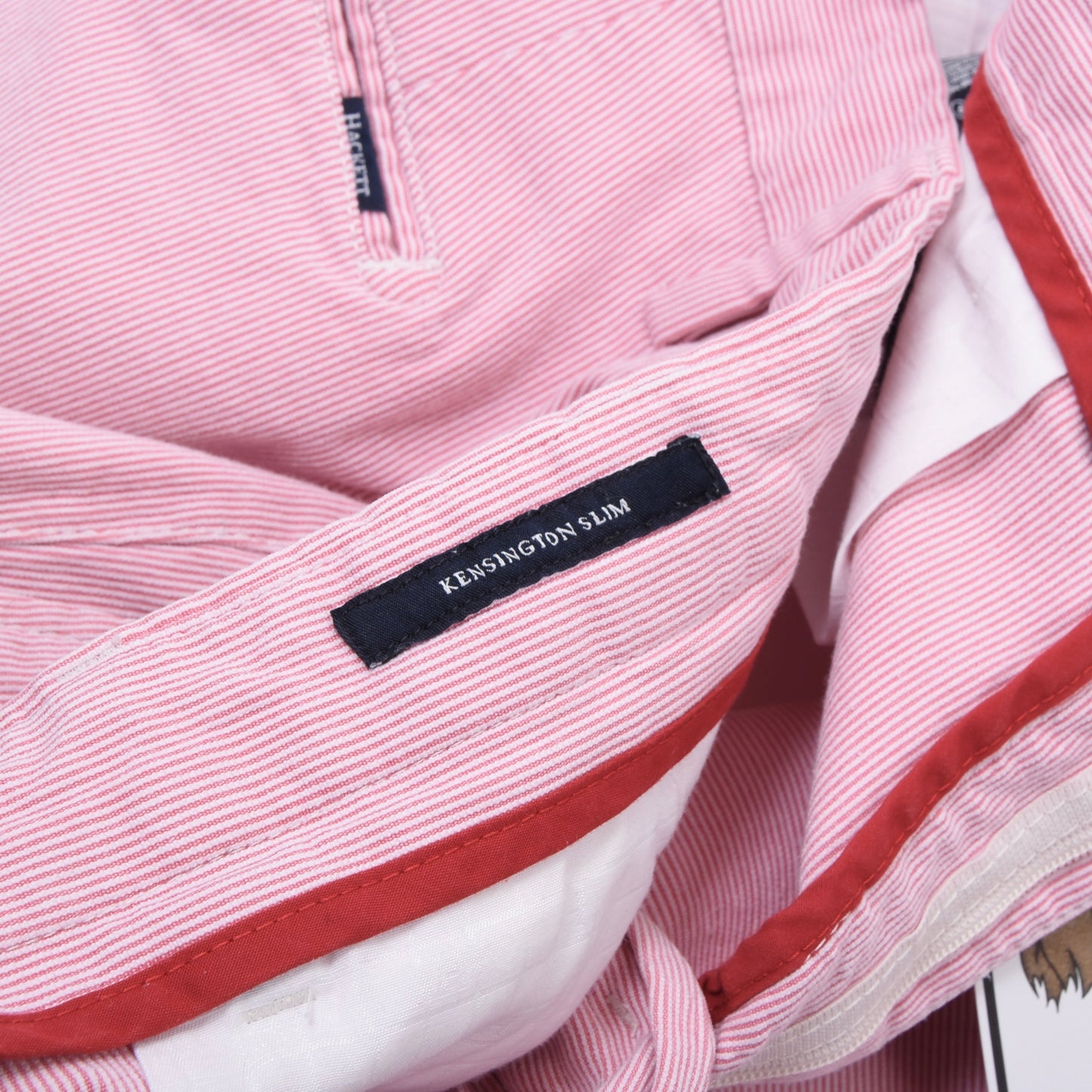 Hackett London Seersucker Shorts Size W36 Kensington Slim - Red/White