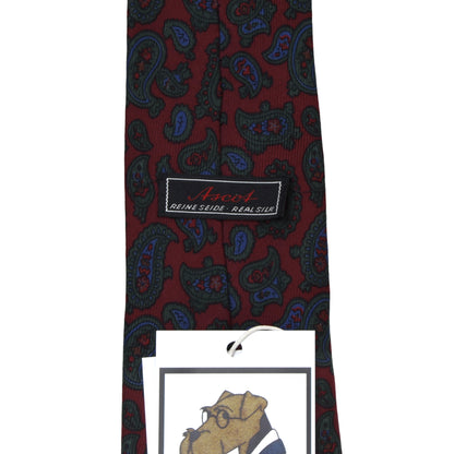 Ascot Hand Made Ancient Madder Silk Tie - Red Paisley