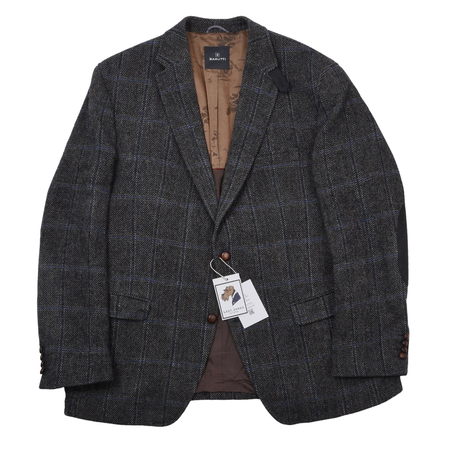 Barutti Harris Tweed Jacke, Größe 29/S48, ca. 62 cm - Blau kariert