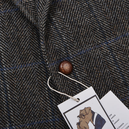Barutti Harris Tweed Jacke, Größe 29/S48, ca. 62 cm - Blau kariert