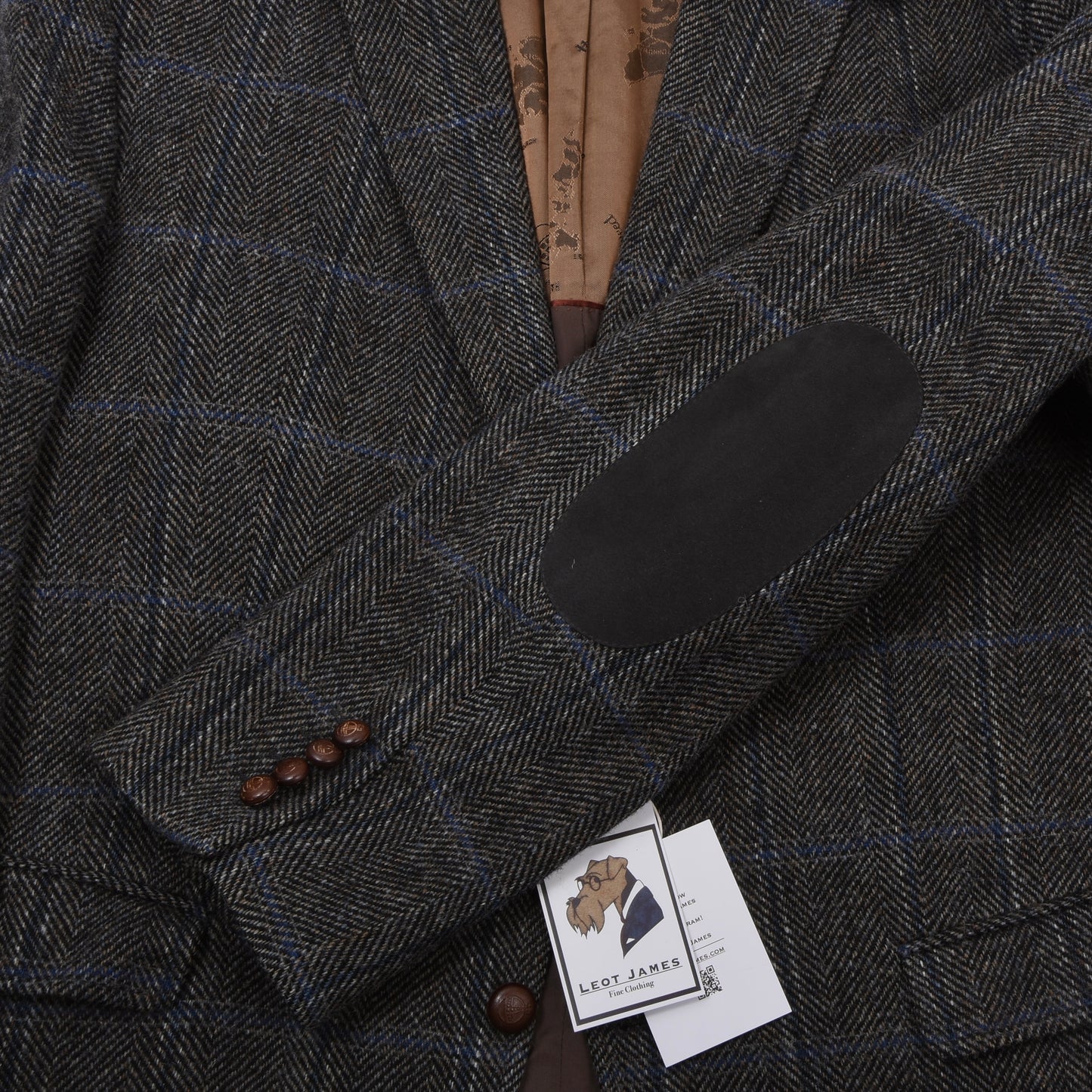 Barutti Harris Tweed Jacke, Größe 29/S48, ca. 62 cm - Blau kariert