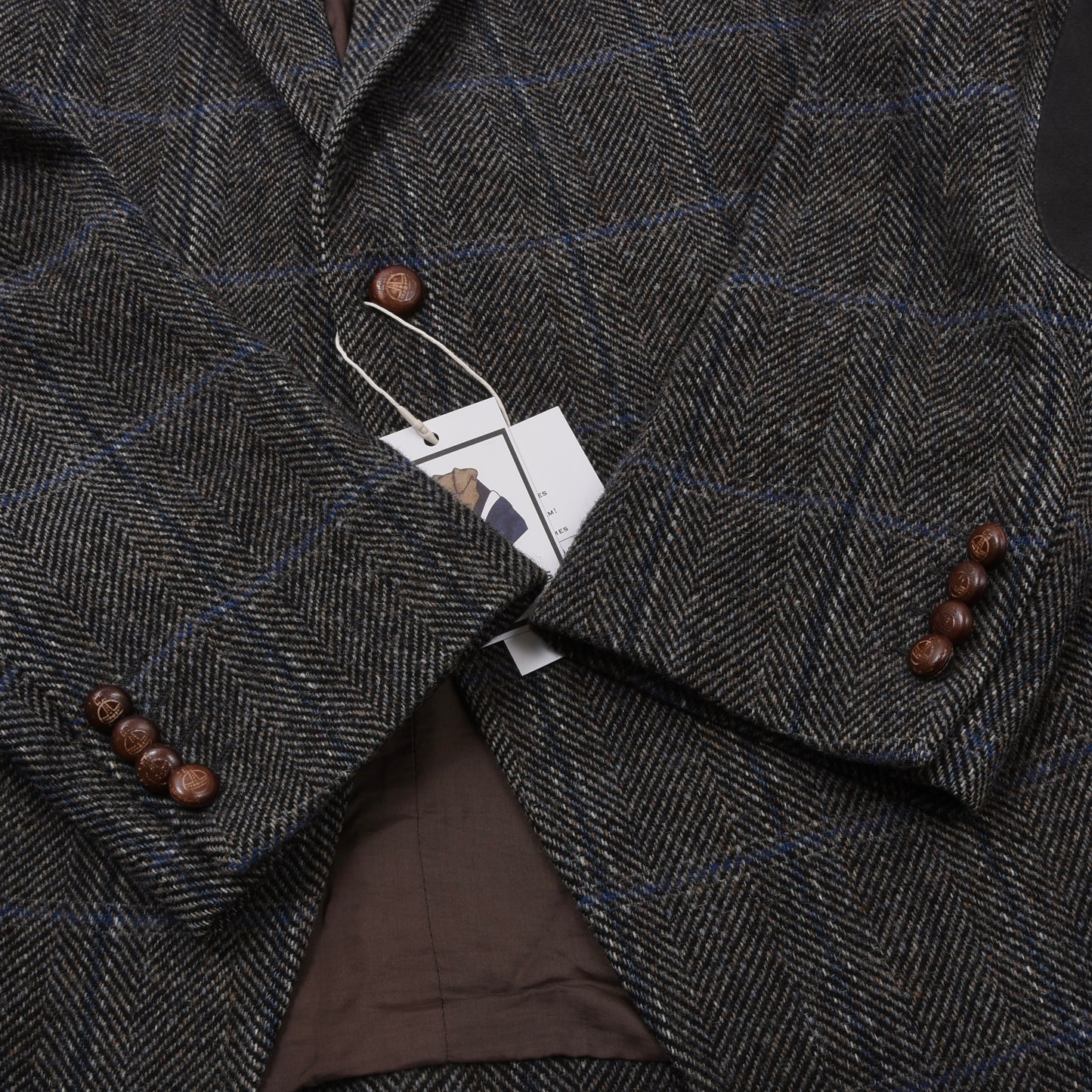 Barutti Harris Tweed Jacke, Größe 29/S48, ca. 62 cm - Blau kariert
