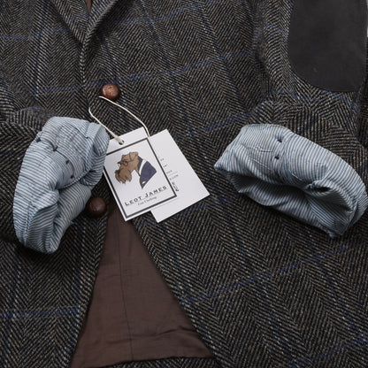 Barutti Harris Tweed Jacke, Größe 29/S48, ca. 62 cm - Blau kariert