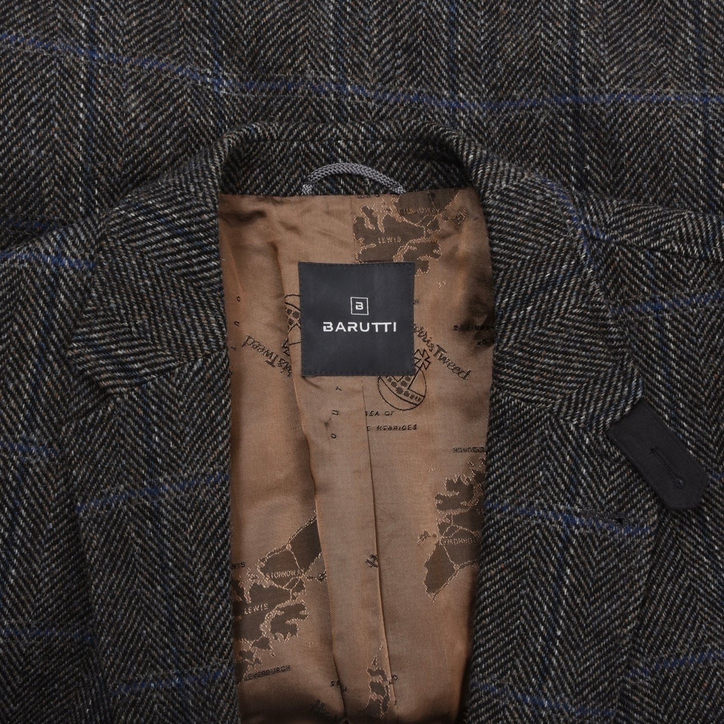 Barutti Harris Tweed Jacke, Größe 29/S48, ca. 62 cm - Blau kariert
