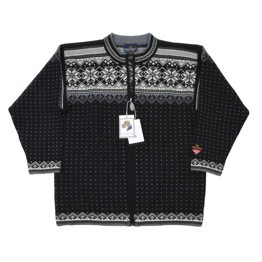 Skjaeveland Wool Norwegian Cardigan Sweater Size M - Black Fair Isle