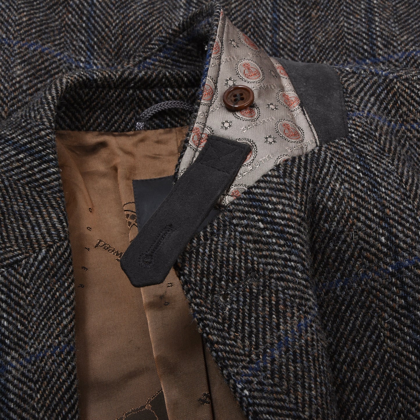 Barutti Harris Tweed Jacke, Größe 29/S48, ca. 62 cm - Blau kariert