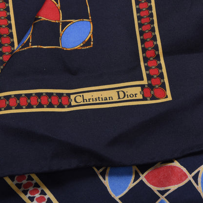 Christian Dior handgerolltes Seidentaschentuch, ca. 45 cm – Blau & Rot