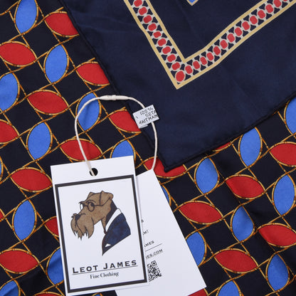 Christian Dior handgerolltes Seidentaschentuch, ca. 45 cm – Blau & Rot