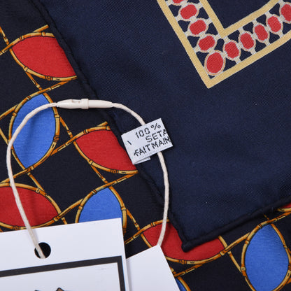 Christian Dior handgerolltes Seidentaschentuch, ca. 45 cm – Blau & Rot