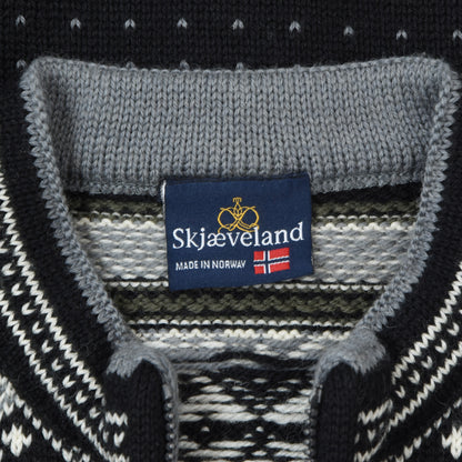 Skjaeveland Wool Norwegian Cardigan Sweater Size M - Black Fair Isle