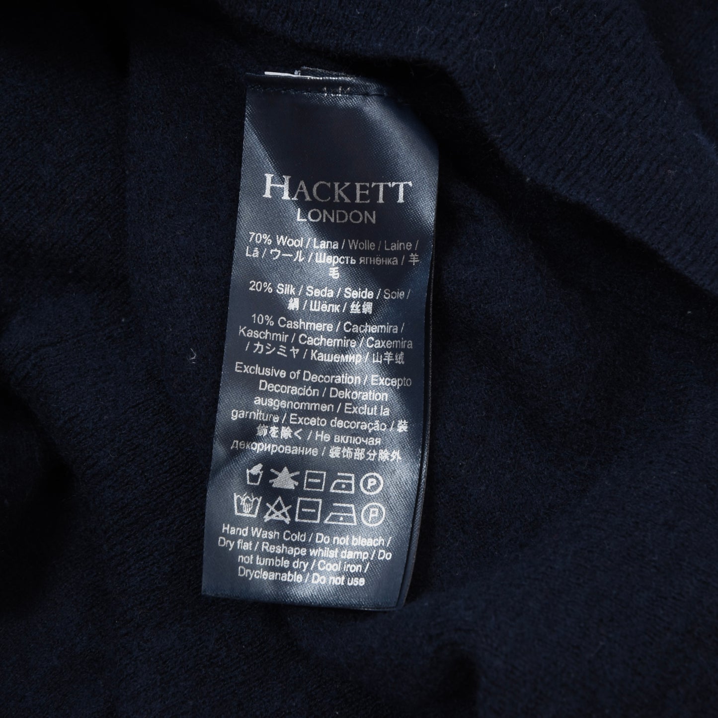 Hackett London Wool-Silk-Cashmere Sweater Size M ca. 48.5cm - Navy Blue