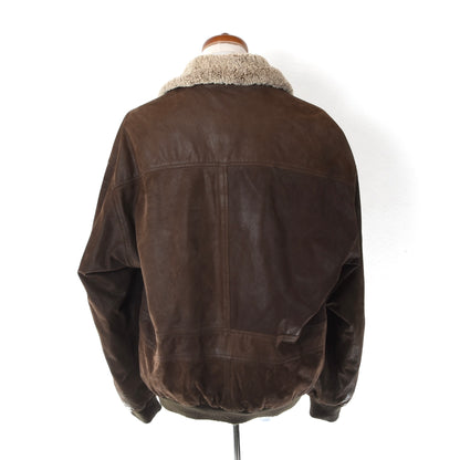 Paul & Shark Leather Bomber Jacket Feat. Shearling Collar Size M Chest ca. 61cm - Brown