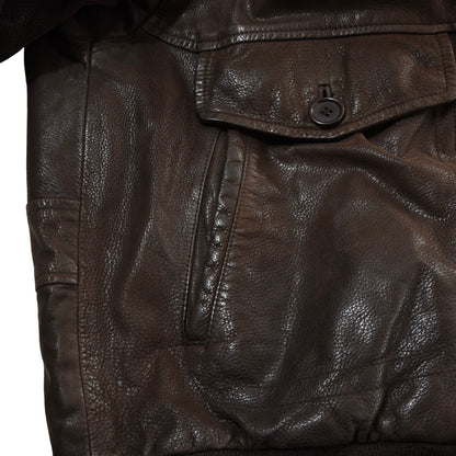 Paul & Shark Leather Bomber Jacket Feat. Shearling Collar Size M Chest ca. 61cm - Brown