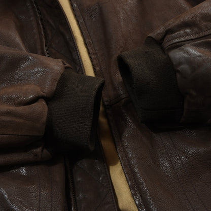 Paul & Shark Leather Bomber Jacket Feat. Shearling Collar Size M Chest ca. 61cm - Brown